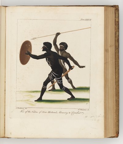 Dos de los nativos de Nueva Holanda, ilustración de Un diario de un viaje a los mares del sur: en el barco de Su Majestad, el Endeavour, 1794 de Sydney